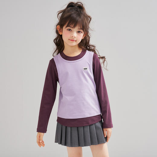 笛莎Deesha 2026春季女童时尚撞色假两件拼接长袖T恤 商品图2