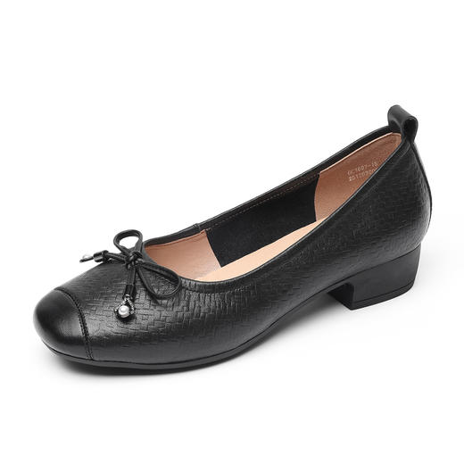 简约风真皮方头蝴蝶结平底单鞋女舒适软底百搭豆豆鞋6C1607-15 商品图3