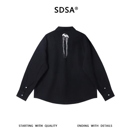 SS31225SDSA男士秋冬新款痞帅男装美式撞色刺绣字母流苏长袖衬衫百搭宽松 商品图5