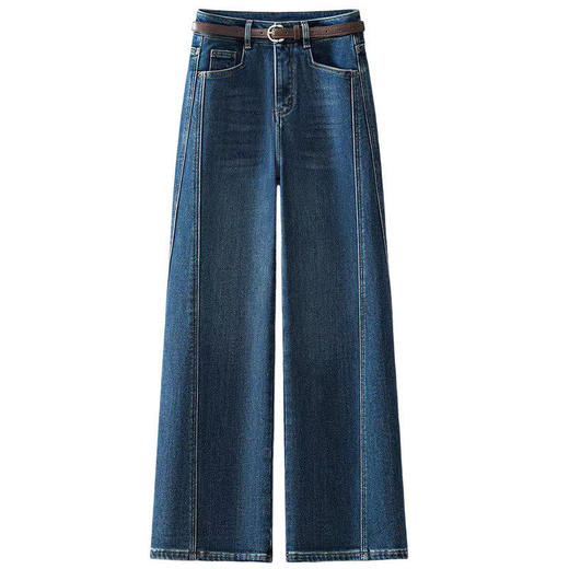 「自」全新升级【铂金会员174/天猫229/差价55】(40537)洛诗琳浅蓝色高腰弯刀牛仔裤2026新款百搭加绒显瘦阔腿裤女 商品图4