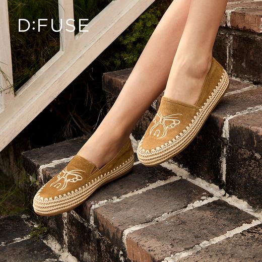 Dfuse迪芙斯2026春季新款反绒刺绣麻线鞋底手工感渔夫鞋平底鞋女鞋DFE1112070 商品图1