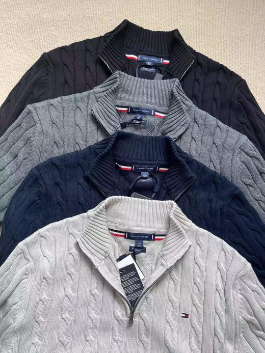 F010772秋冬男装绞花肌理半拉链立领全棉针织衫毛衣 商品图1