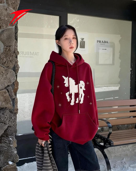 金莱克马年连帽卫衣男女款春季简约百搭宽松打底衫情侣外套卫衣JLK6211 商品图7