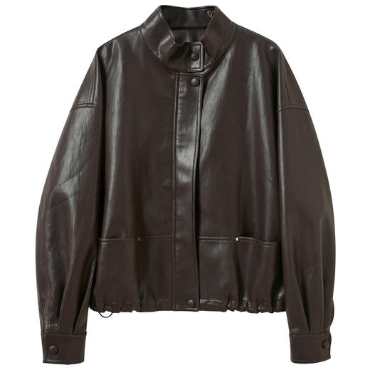 三彩2026春季新款立领长袖PU皮外套夹克拉链开衫复古宽松休闲M 商品图4