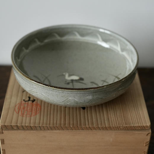 日本作家辰山手绘仙鹤陶盘 带原盒 X1453 商品图1