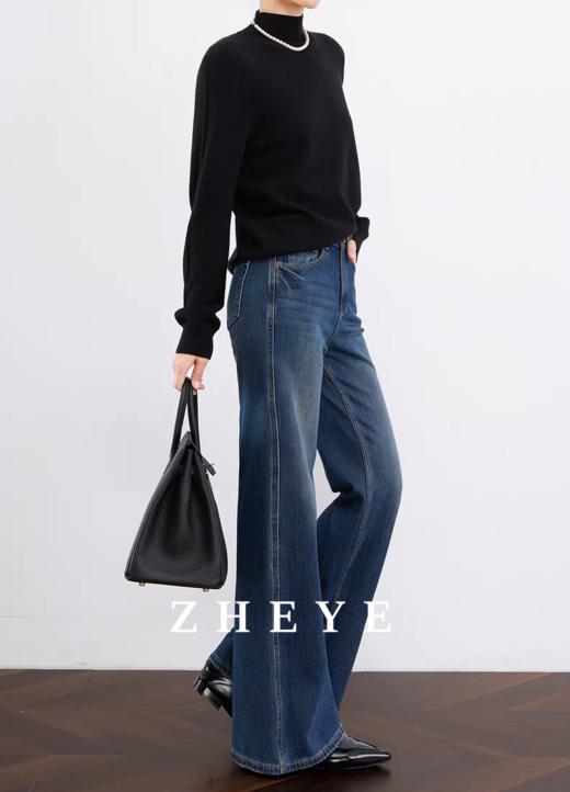 土耳其新作四面弹美拉德复古美式蓝显瘦加绒喇叭裤 商品图13