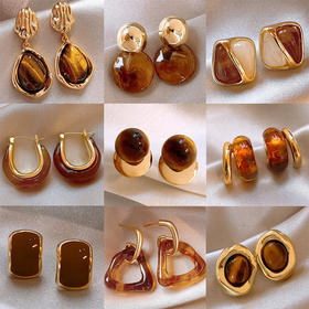 【YW】无忧购【鸿运当“红”】秋冬美拉德高级感琥珀流光耳环女复古气质耳环轻奢高级感时尚百搭耳饰（39/5件）2930-20（截单后3-5天发货）