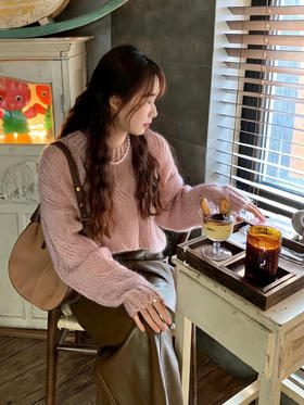 【百图lulu定制】【樱花毛衣】羊毛混纺 高级粉 松弛感 麻花毛衣