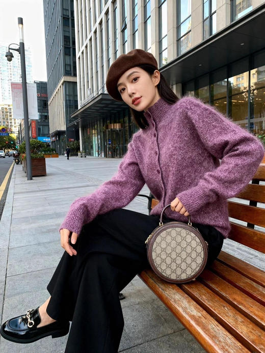 工厂已放假，年后发货！2025秋冬新款“莫奈花纱”立领拉毛羊毛开衫95%羊毛+5%羊绒拉毛工艺 商品图3