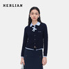 HERLIAN 2026年春季新品娃娃领撞色拼接女士长袖短款针织开衫上衣 商品缩略图0