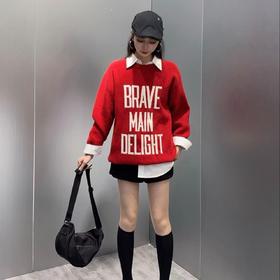 NC圆领撞色大字母毛织上衣50914（红）冬季254011280321