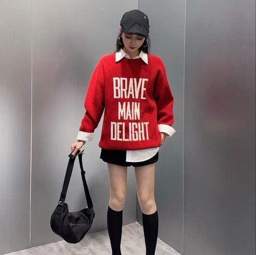 NC圆领撞色大字母毛织上衣50914（红）冬季254011280321 商品图0