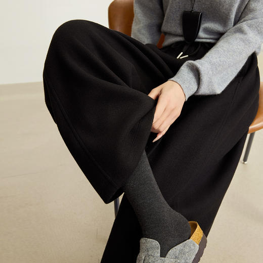 【1/21新品】熙世界黑色九分镰刀阔腿裤女秋冬季加厚休闲直筒卫裤高腰气球裤子 商品图4