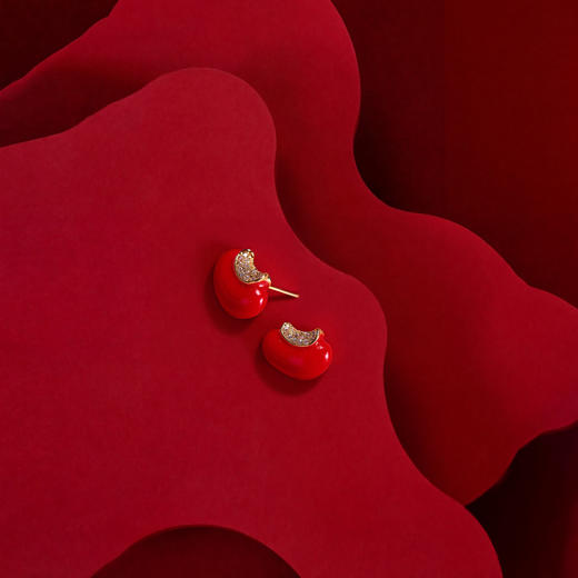 三彩2026新款玲珑相思豆正红滴釉镶锆石耳钉S925银针国风极简女 商品图1