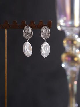 子佩集【沧海月华】银S925珍珠惜王妃耳钉【SPE0550001】13*16mm珠巴洛克扁珠2601