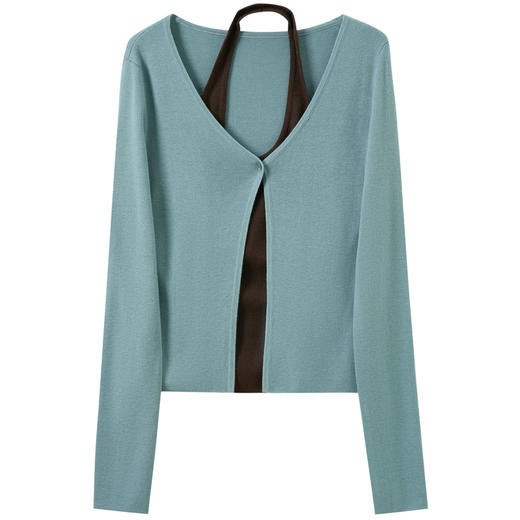 三彩独醒2026春季新款假两件针织衫挂脖毛衫设计感修身长袖F 商品图4