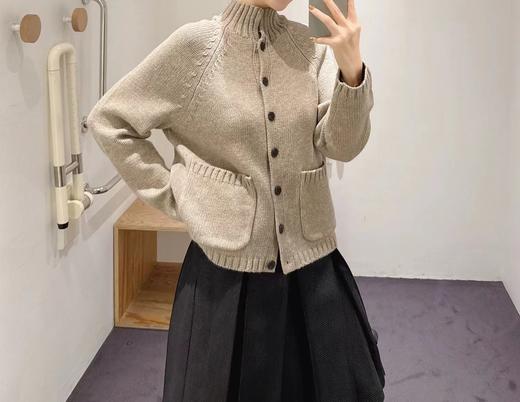 F010750冬季新款休闲版型高领羊毛纽扣针织开衫毛衣外套女 商品图4