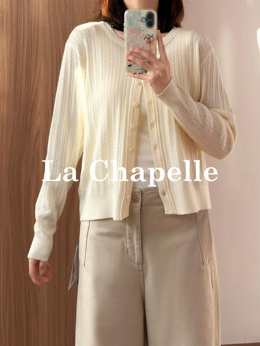 专柜实拍【细腻柔软/弹力舒适】拉夏贝尔/La Chapelle圆领麻花针织开衫绵羊毛柔软舒适长袖毛衣 商品图4