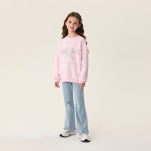 马克珍妮烫金蝴蝶结女童甜酷软卫衣2026年春装新款560079 商品图1