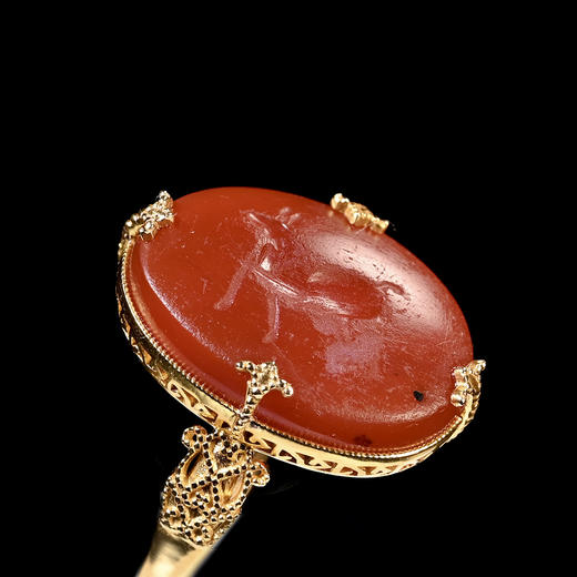 古罗马红玉髓“赤马”印章珠戒指 商品图1