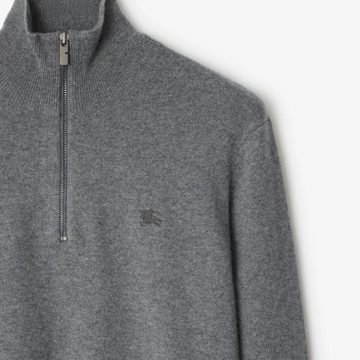 BURBERRY 巴宝莉 男士马术骑士徽标刺绣羊绒混纺半拉链针织衫 灰色 8112132 A1345 商品图1