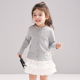 笛莎Deesha 2026春季女童基础时尚假两件针织外套