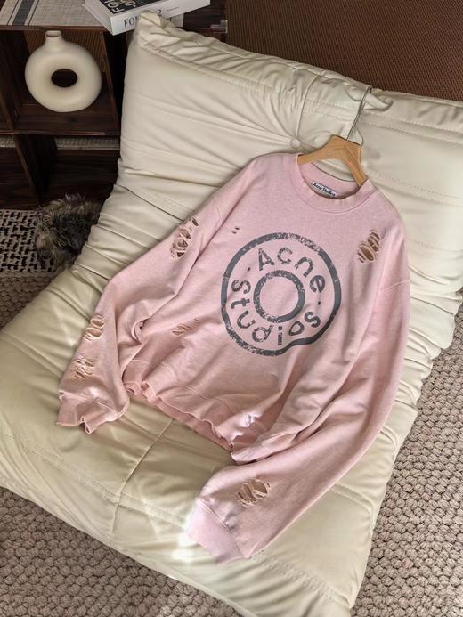 F010721破坏水洗做旧复古休闲宽松中性版圆领卫衣 商品图9