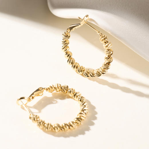 三彩2026新款金色车花珠耳圈耳环S925银针复古贵气氛围简约小众 商品图3