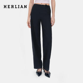 HERLIAN 2026年春季新品可拆卸蝴蝶结女士垂感显瘦百搭黑色西装裤