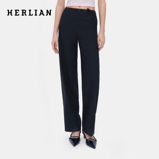 HERLIAN 2026年春季新品可拆卸蝴蝶结女士垂感显瘦百搭黑色西装裤 商品图0