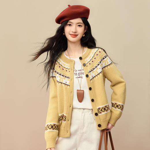 【1/21新品】熙世界【新年费尔岛毛衫】北欧风开衫毛衣女秋冬复古提花针织外套 商品图4