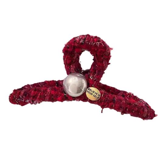 【YW】无忧购【鸿运当“红”】暖冬新年红色毛绒珍珠抓夹女大号鲨鱼夹发抓高级感发夹头饰（39/3件）6241-29（截单后3-5天发货） 商品图4