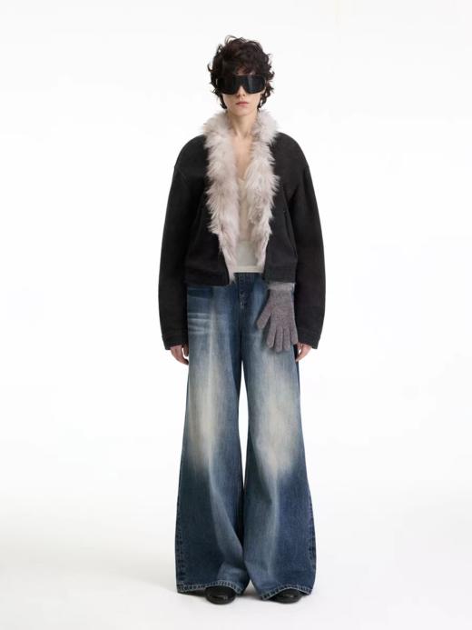 出逃赤岗西/25AWA005/高级感毛绒羊毛毛呢夹棉保暖黑色外套 商品图3