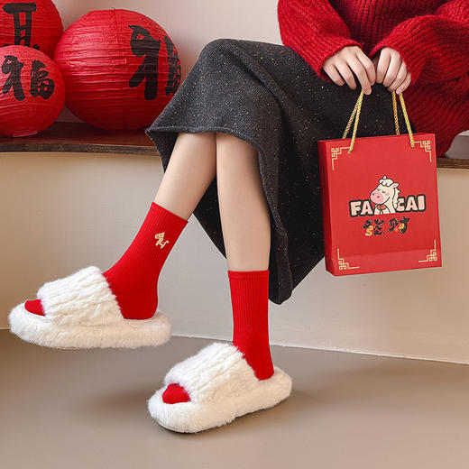 马到成功本命年大红新年袜子女飞马平安喜乐金丝刺绣高橡筋鸿运袜 商品图3