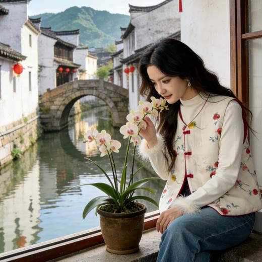 【新年穿新衣！一件顶两件！】佐姿莎 新中式国风水墨花卉纯棉棉服/马甲 双面穿+五色国风；柔软舒适，锁温透气，蓬松软乎不压身；盘扣+珍珠扣双扣设计；定染中式水墨印花 温柔雅致 商品图1