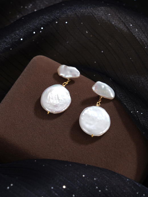 子佩集【浮云入梦】银S925珍珠惜王妃耳钉【SGE0360002】17mm大珠巴洛克扁珠2601 商品图3