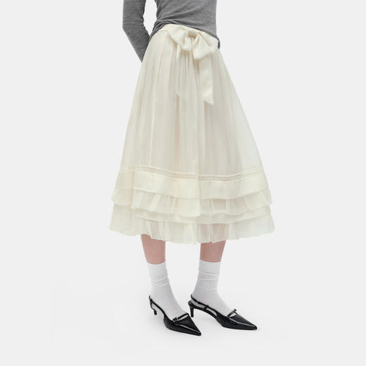 HERLIAN 2026年春季新品蝴蝶结装饰花边纱裙桑蚕丝A字荷叶半裙 商品图1