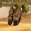 Dfuse迪芙斯2026春季新款尖头双条带铆钉甜酷朋克亮面漆皮单鞋平跟鞋DFE1111048 商品缩略图4