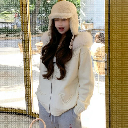 财阀千金风羊毛老花浮雕毛领针织外套 商品图14