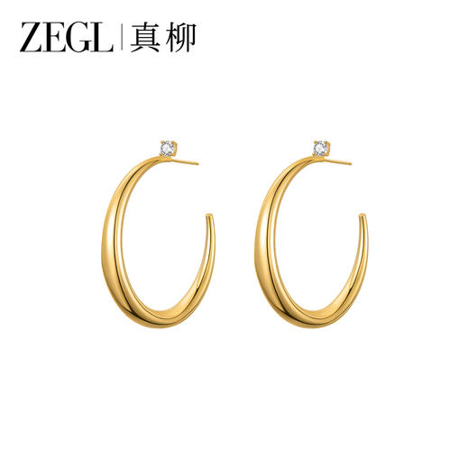 ZEGL法式素圈耳环方圆脸C形气质耳钉女简约大气百搭爆款耳圈耳饰 商品图0
