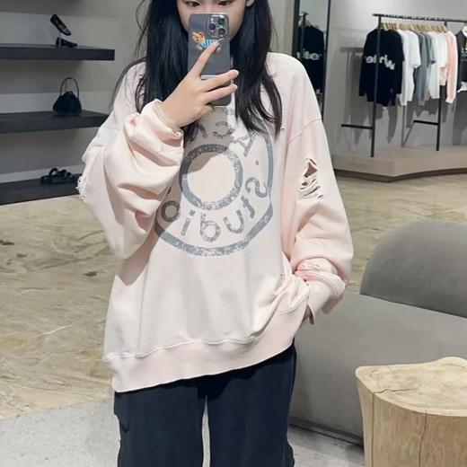 F010721破坏水洗做旧复古休闲宽松中性版圆领卫衣 商品图4