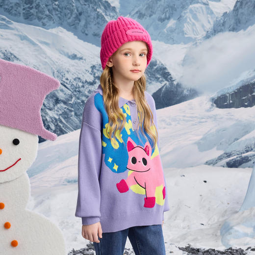 【MQD】冬季新品女大童学院风卡通可爱套头毛衣 商品图1