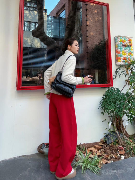 【新年系列】噢蜜ooomeooo新年红松紧腰宽腿裤时髦精仪式感 商品图3