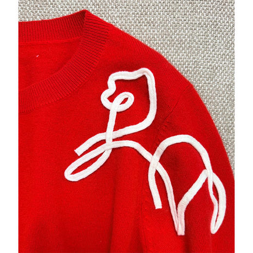 走马观花 新年红100%澳洲羊毛衫抽象小马刺绣 既是小马又是玫瑰图案 全网至高版本 宝ZI同款 商品图5