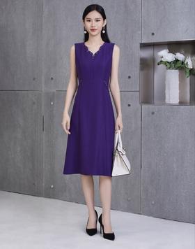 HJ3S78齐紫色连衣裙优雅显瘦气质女神范