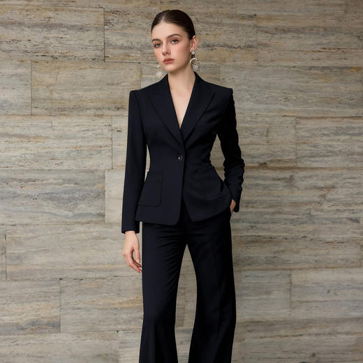 IWY/高级感藏蓝色西装套装女商务风气质通勤职业装微喇裤两件套WCP377 商品图1