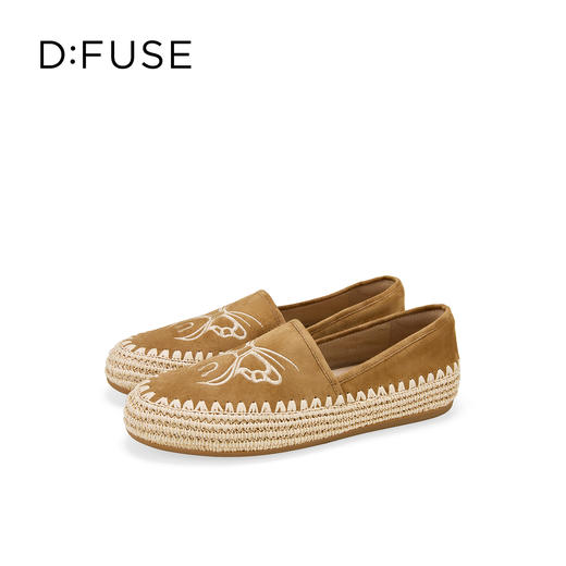 Dfuse迪芙斯2026春季新款反绒刺绣麻线鞋底手工感渔夫鞋平底鞋女鞋DFE1112070 商品图7