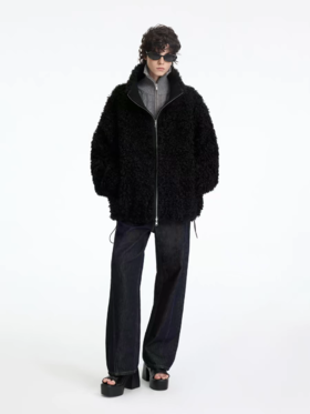 出逃赤岗西/25AWW165/双面穿羊羔卷毛长款外套