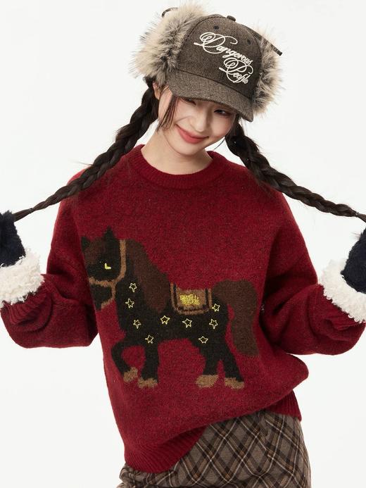 马年限定本命红  羊毛小马打底套头毛衣 商品图1