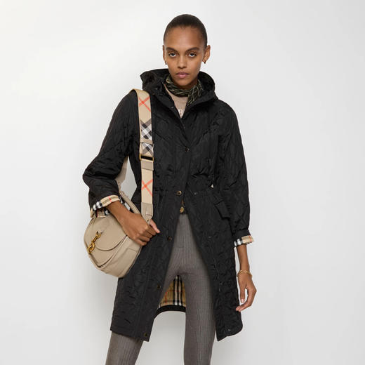 BURBERRY 巴宝莉 女士马术骑士设计标签绗缝尼龙连帽棉服 黑色 8110325 A1189 商品图2